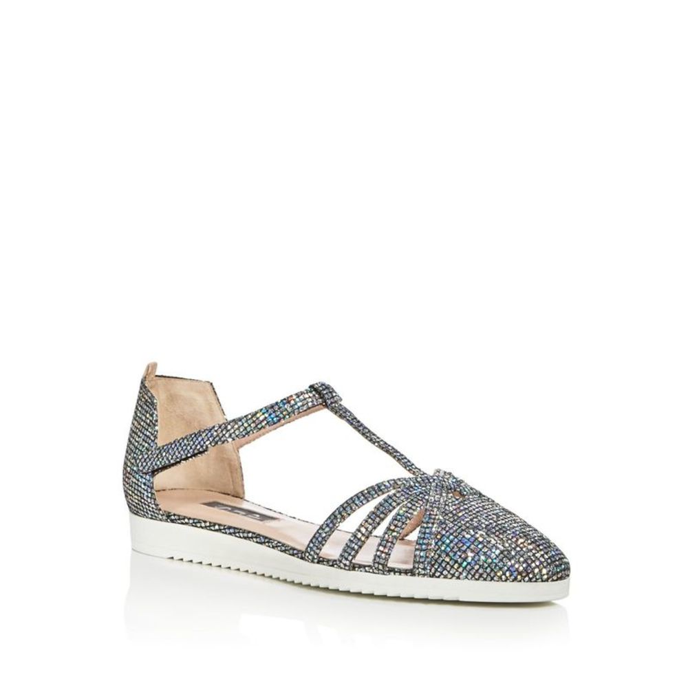 SJP Womens Silver Glitter T-Strap Meteor Round Toe Wedge Flats 37.5